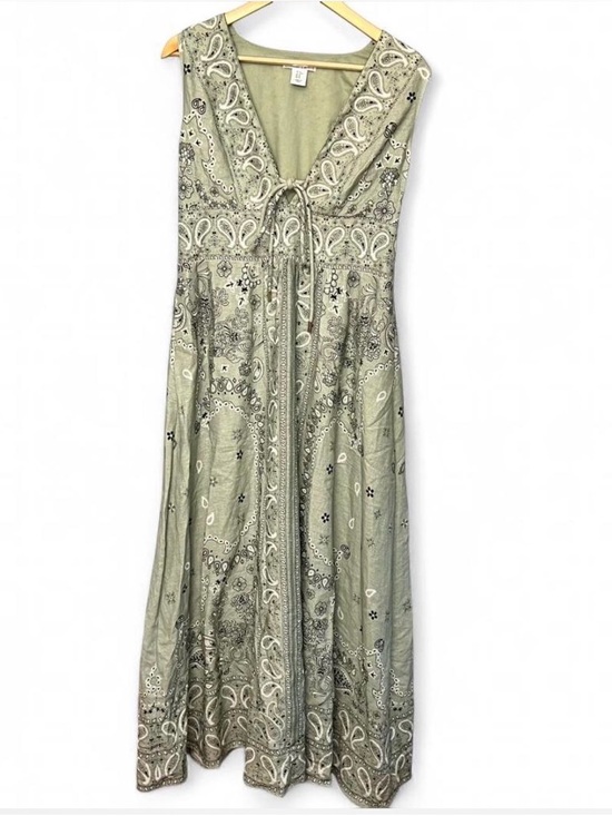 Christian Lacroix Dresses & Skirts - Christian Lacroix Olive Paisley Maxi Dress with V-Neck and Tie